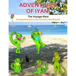 Cook Cover for Adventures of Iyani The Voyage West Workbook featuring a beach and graphics